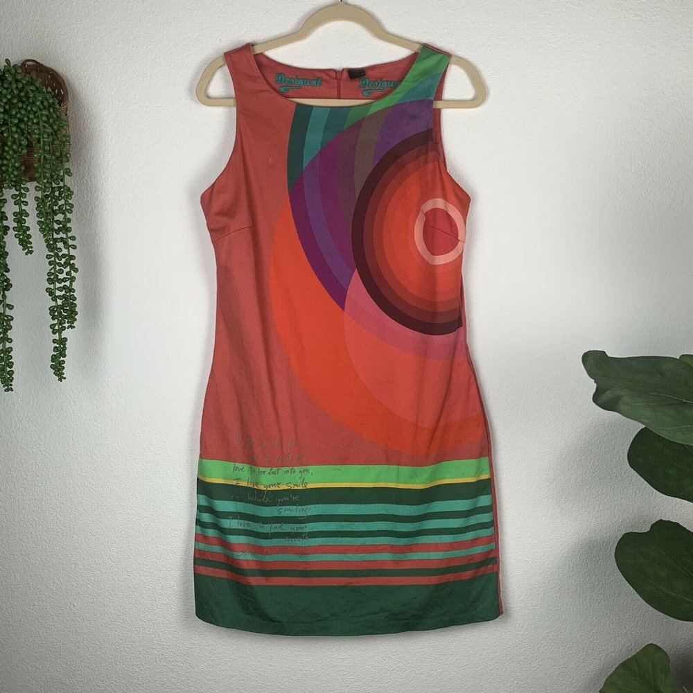 Desigual Women's L Sleeveless Funky Printed Sleeveless Pencil Sheath Dress